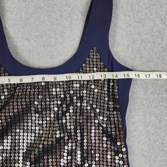 🌼UK Style French Connection Dress Size 4 Navy Blue Sleeveless Faux Sequins - Picture 10 of 14